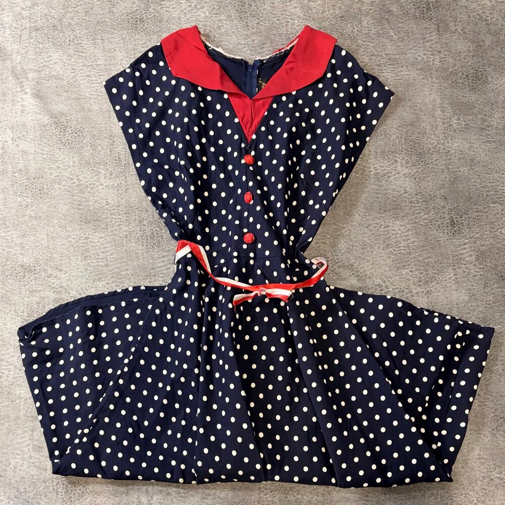 Navy Polka Dot Sailor Contrast Midi Dress